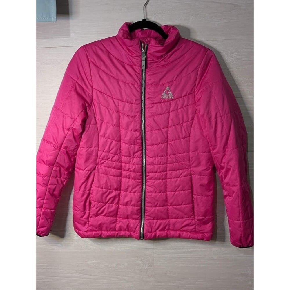 Gerry Girls Puffer Jacket XL 16 Pink Quilted Full Zip Coat Hoodless Outerwear